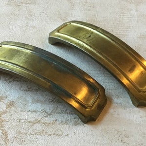 Art Deco Pulls, Pair Salvaged 1940s Art Deco Drawer Handles, Brass Art Deco Cabinet Pulls
