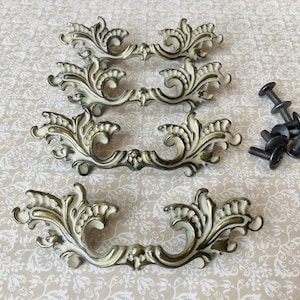 Vintage French Provincial Drawer Handles set of 4 Vintage 1960’s Beige French Provincial Drawer Pulls Vintage Cabinet Pulls with 2” centres
