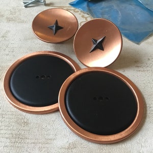 Retro Atomic Starburst Pulls Mercedes Stars with matching backplates pair of Salvaged single mount satin copper/ebony  Atomic Star Pulls