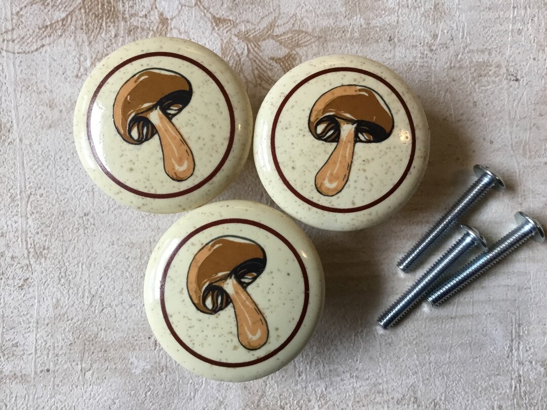Mushroom Knobs 1960s/1970s Pair of Vintage Large 1 1/2 Ceramic Speckled