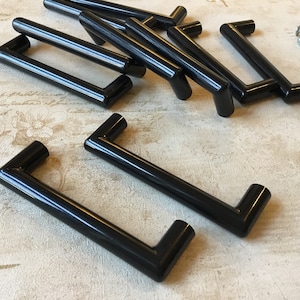 Black Cabinet Handles, set of 12 Salvaged Plastic Retro Kitchen Cabinet Drawer Pulls with 3 3/4” Centre Mounting holes