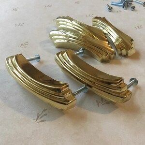 MCM Gold Drawer Handles Set of 5 NOS Vintage Brass plated Vintage Cabinet Handles stepped MCM Furniture Handles