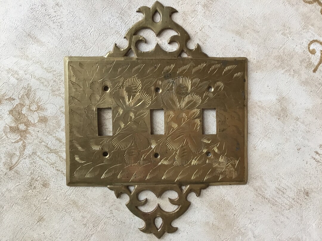 Triple Light Switch Cover Plate Vintage 1960s Brass Triple Light Switch