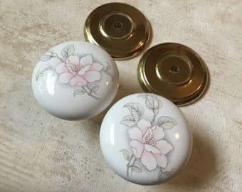 Vintage Gainsborough Floral Bi Fold Interior Door Knobs, Wardrobe Door Knobs, pair of Vintage ceramic Dummy Door/faux door knobs