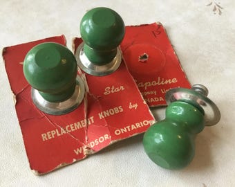 Vintage Wood Knobs New Old Stock 1950’s set of 3 Green Wood Cabinet Knobs Replacement Knobs for Kettles and Pots