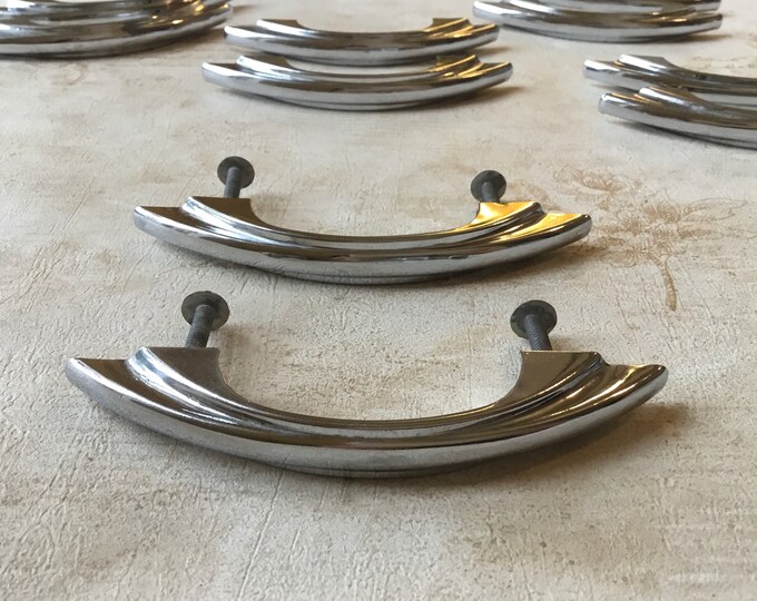 Art Deco Drawer Pulls PAIR Vintage Chrome Side Stepped Polished Chromium Plated Pulls 4