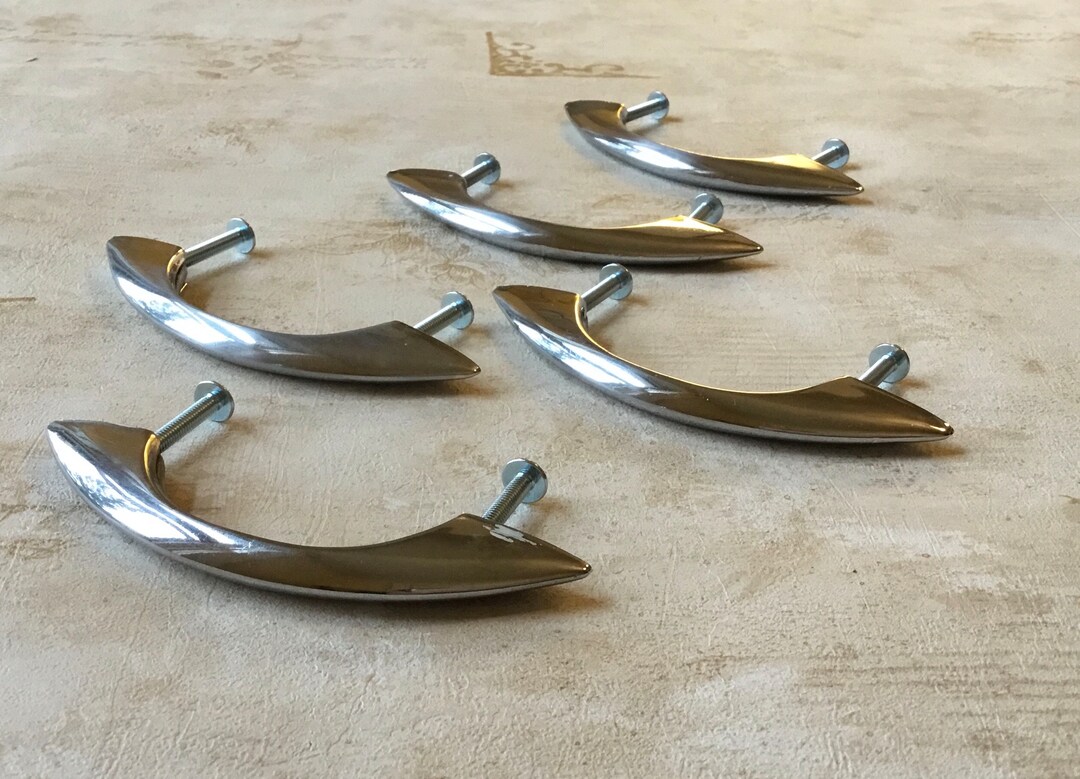 Chrome Kitchen Cupboard Handles Set of 5 Art Deco Drawer Pulls 1950s ...