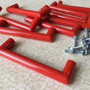 Red Cabinet Handles set of 9 Salvaged Plastic Retro Red NOS Drawer Pulls with 3 3/4” Centre Mounting holes Red Vintage Cupboard Handles