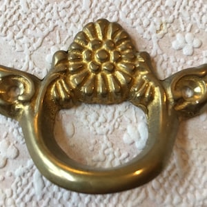 Vintage 1970’s Cast Brass Fix Mounted Floral AABCO Cabinet Handle