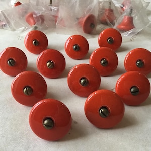 Retro Orange Cupboard Knobs set of 17 Vintage Front Mount Cupboard Pulls Vintage Ceramic Orange Drawer Pulls Cabinet Pulls