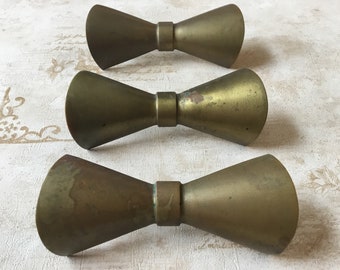 Art Deco Brass Cabinet Handles set of 3 Large Vintage Brass Bow 5” Drawer Pulls with 1” centres Brass Credenza Pulls