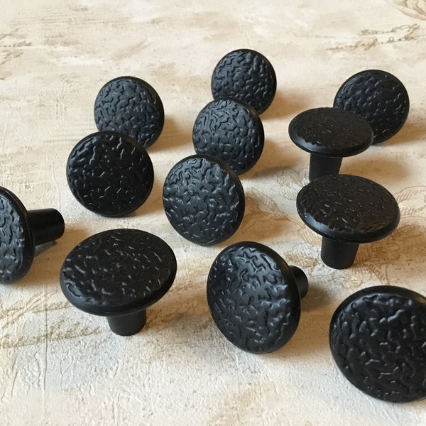 Vintage Colonial Pulls set of 12 Black Hammered Drawer Pulls, National Lock single mount black hammered Cuoboard knobs