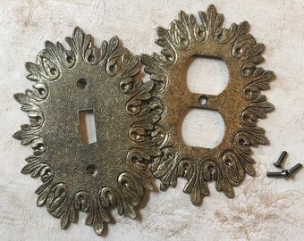 Starburst Switch Plates, Vintage 1960's Sunburst Single Light Switch Cover Plate & Duplex Electrical Outlet Switch Toggle Plate Combo