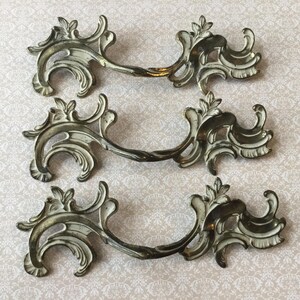 Large Vintage French Provincial Pulls USA Keeler Brass Company 3 Large Vintage 8” French Provincial Drawer Handles  4” Centres KBC 3027