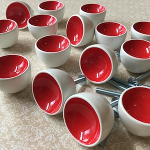 Tiradores cóncavos para cajones, juego de 15 unidades, rojos y blancos, pomos cóncavos para cajones, montaje individual, pomos cóncavos para cajones, tiradores para credenza.