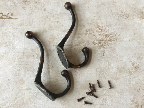 Vintage Coat Hooks Pair of Large 6 Vintage Salvaged Double Hooks