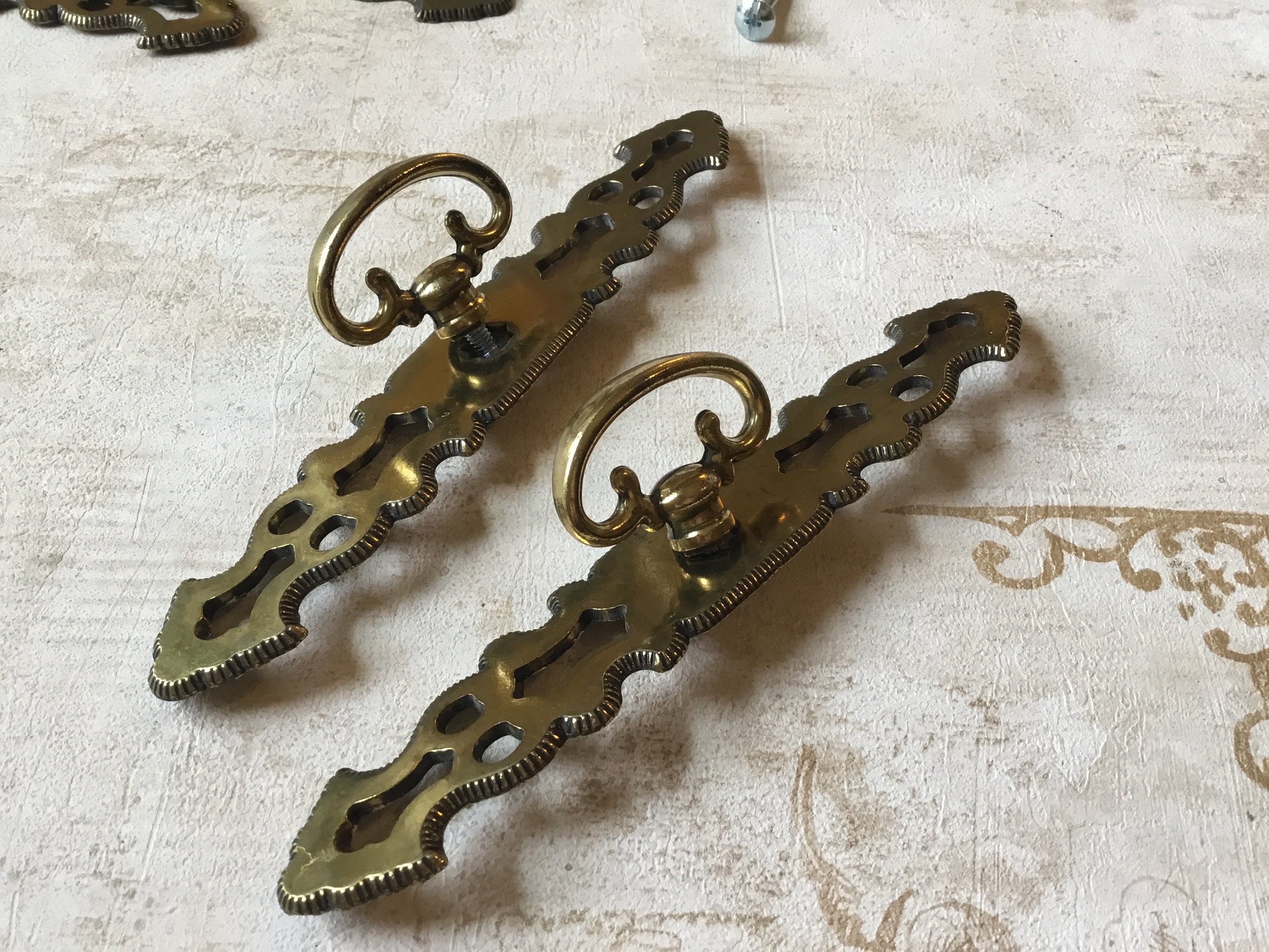 Vintage Faux Key Drawer Pulls Pair of Vintage Brass Plated Single Mount ...