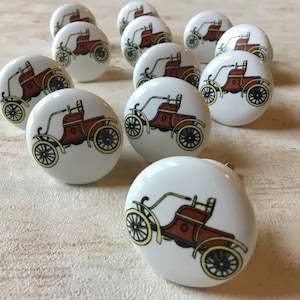 Vintage Car Drawer Pulls, Vintage set of 12 NOS 1960’s Ceramic/Porcelain 1 5/8” Cupboard Knobs, Vintage Ford Model T Car Drawer Knobs JAPAN