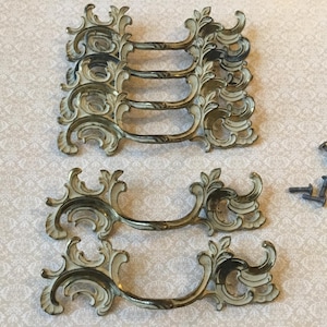 Large Vintage French Provincial Pulls USA Keeler Brass Company 6 Large Vintage 6 1/2” French Provincial Drawer Handles 3 1/4” Centres KBC