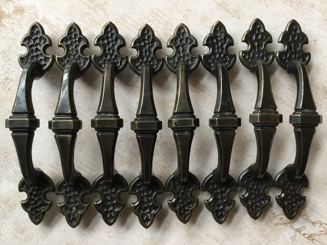 MCM Drawer Pulls Set of 8 Vintage Brutalist Styled Dark Etsy