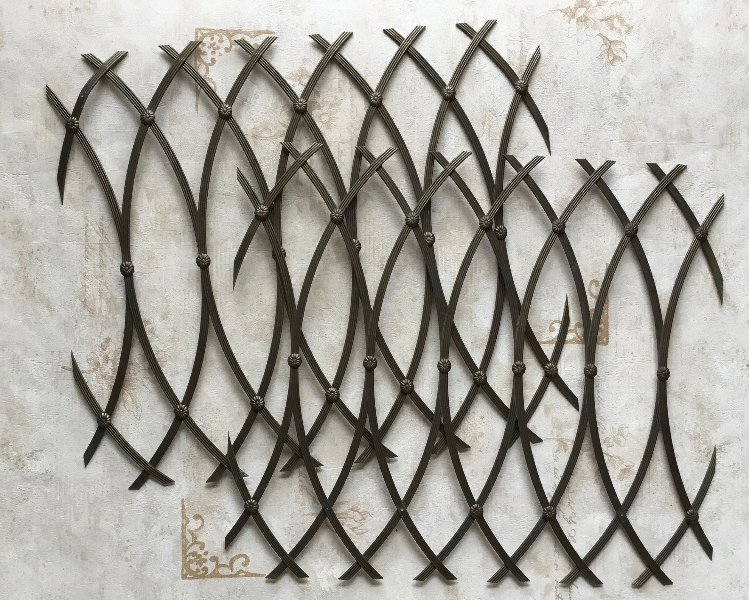 Vertical Eliptical Grille Pair of Vintage Salvaged Vertical Elipses Grilles with Rosettes Decorative Cabinet Grille Cabinet Door mesh