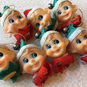Vintage Pixie Elf Head Light Covers Set of 7 Vintage Pixie Elf Christmas Ornaments made in Japan