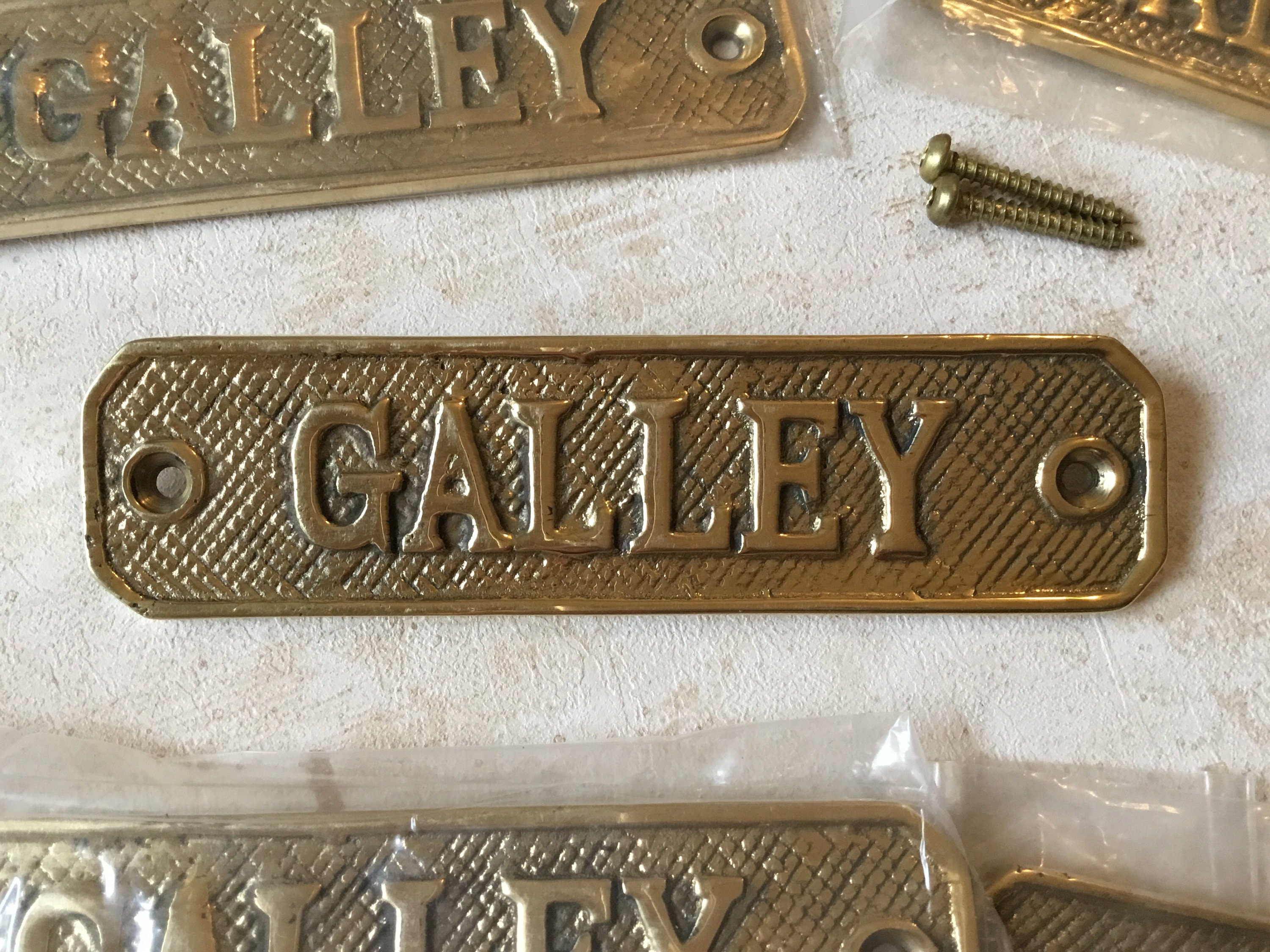 Vintage Brass Galley Sign, 1 NOS Vintage 1970s Solid Brass