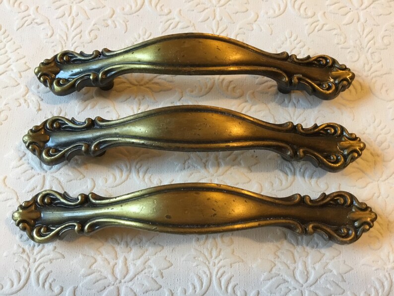Set of 3 Vintage 1960 Amerock Ornately Scrolled Cabinet Handles