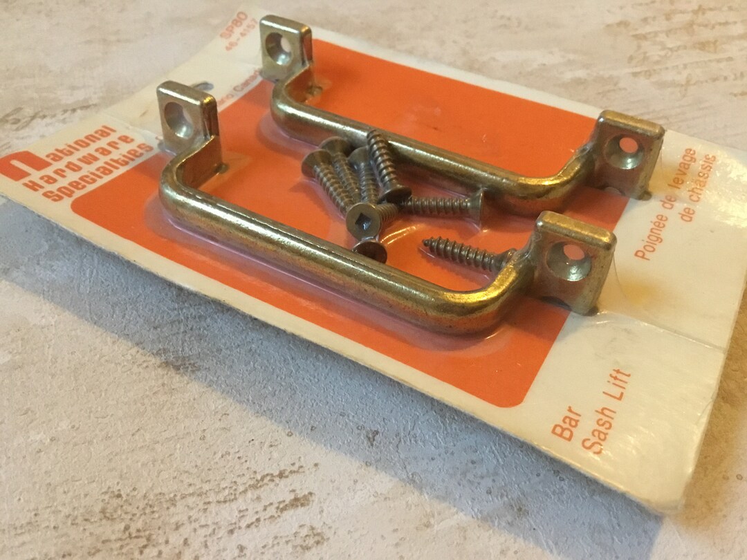 Sash Lift Handles, Pair of Vintage Brass Sliding Window Sash Handles National Hardware