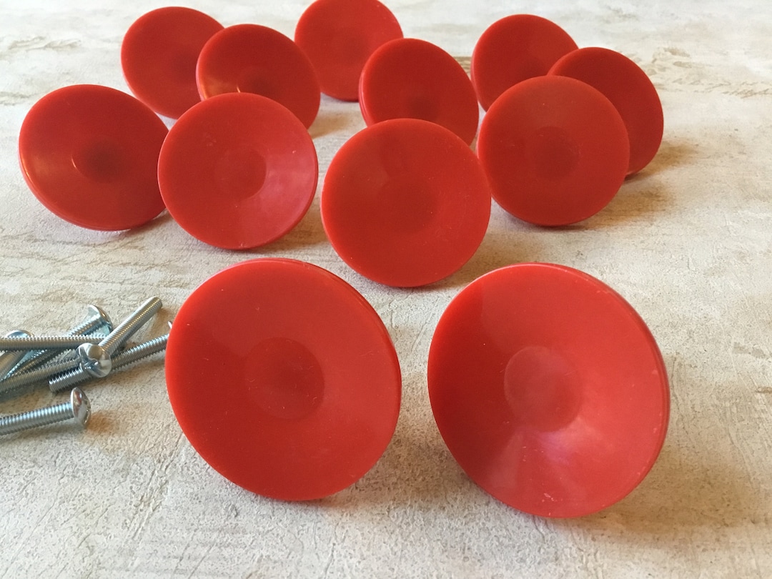 Vintage Red Concave Cupboard Knobs, Set of 12 Vintage Red Kitchen ...