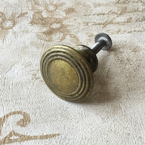Vintage Brass round hollow bullseye Drawer Knob antique brass round cabinet drawer pull distressed salvaged single mount Brass cupboard pull