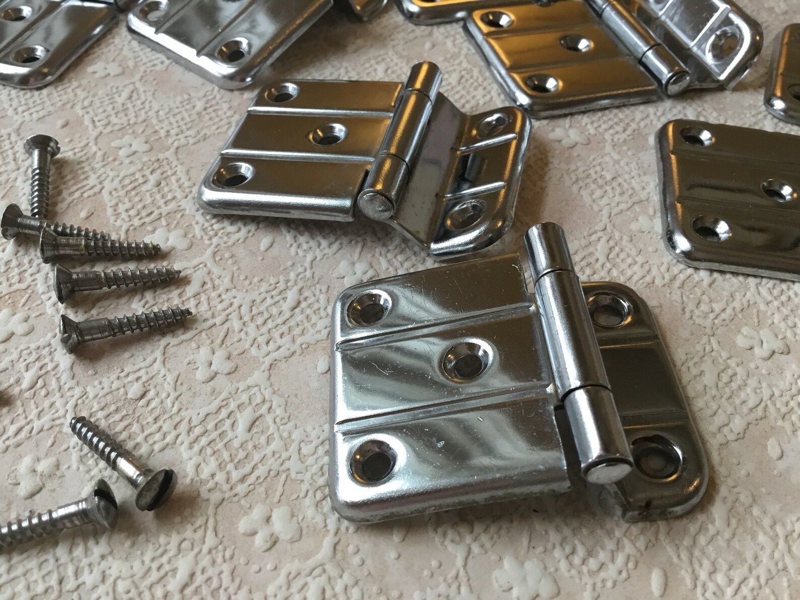 Vintage Chrome Door Hinges Pair of Art Deco Square Etsy
