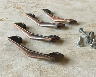Chevron Pulls MCM Satin Copper 3 3/4” Boomerang Cupboard Handles set of 4 Chevron Drawer Pulls 2 3/4” Centre Mounting Holes V shaped pulls