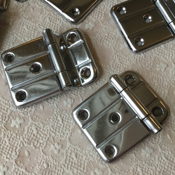 Art Deco Hinges pair of Vintage Chrome Cabinet Door Hinges, Square Offset MCM Cupboard Hinges with original screws (many available)