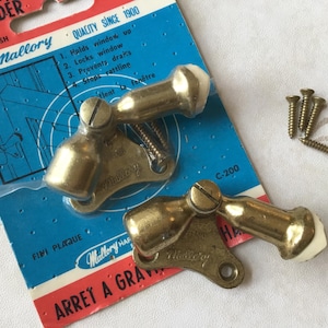 Gravity Window Holders pair of Vintage Mallory Hardware Vintage Window Hardware Restoration Parts for Windows Vintage Window Parts