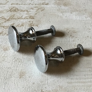 MCM Cabinet Knobs pair of MCM chrome Single Mount Cabinet Pulls, round chrome MCM drawer pulls