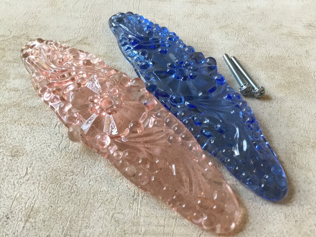 Vintage Glass Backplates for Drawer Pulls, Pair of Pink/blue Vintage ...
