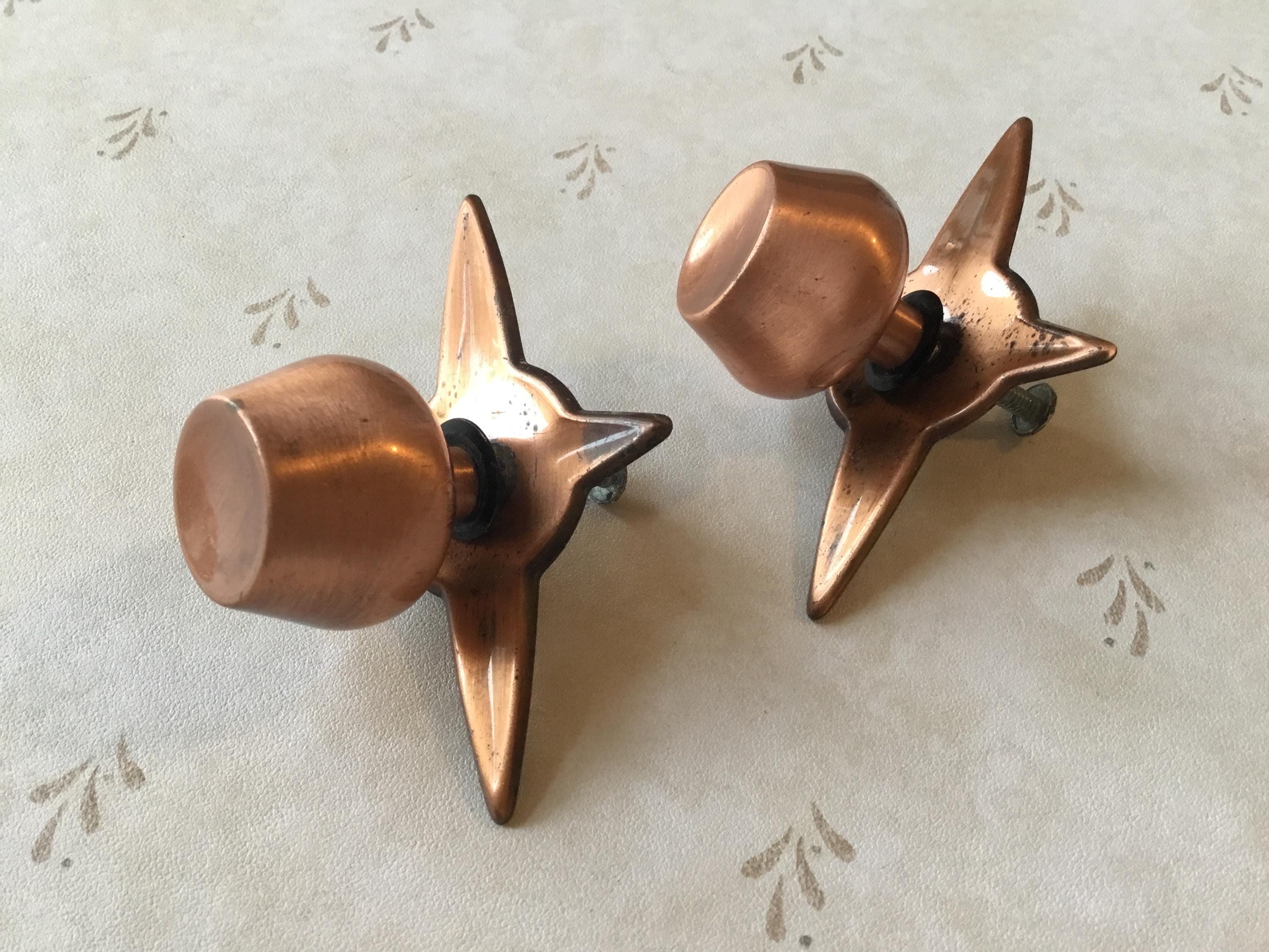Atomic Starburst Knobs Pair Vintage 1950's Salvaged Satin Copper