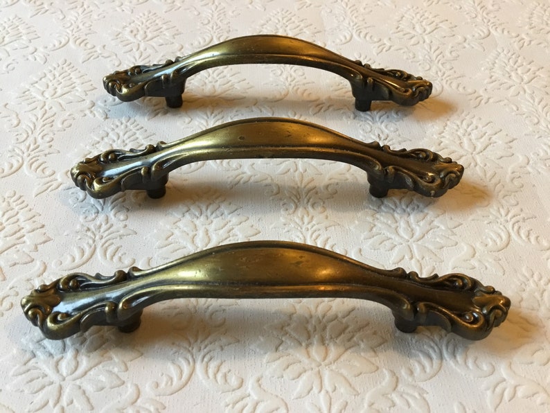 Set of 3 Vintage 1960 Amerock Ornately Scrolled Cabinet Handles