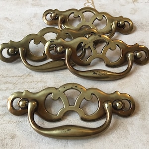Vintage Brass Drawer Pulls set of 4 Vintage Brass Chippendale Drawer Handles Vintage Brass Vanity Handles Vintage Desk Handles 3” centres