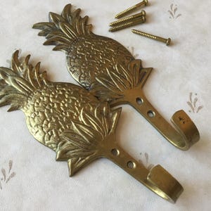 Pineapple Hooks pair of Vintage Brass Pienapple Coat Hooks Vintage Brass Pineapple Robe Hooks Brass Pineapple Towel Hooks