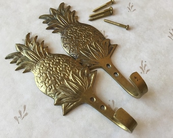 Pineapple Hooks pair of Vintage Brass Pienapple Coat Hooks Vintage Brass Pineapple Robe Hooks Brass Pineapple Towel Hooks