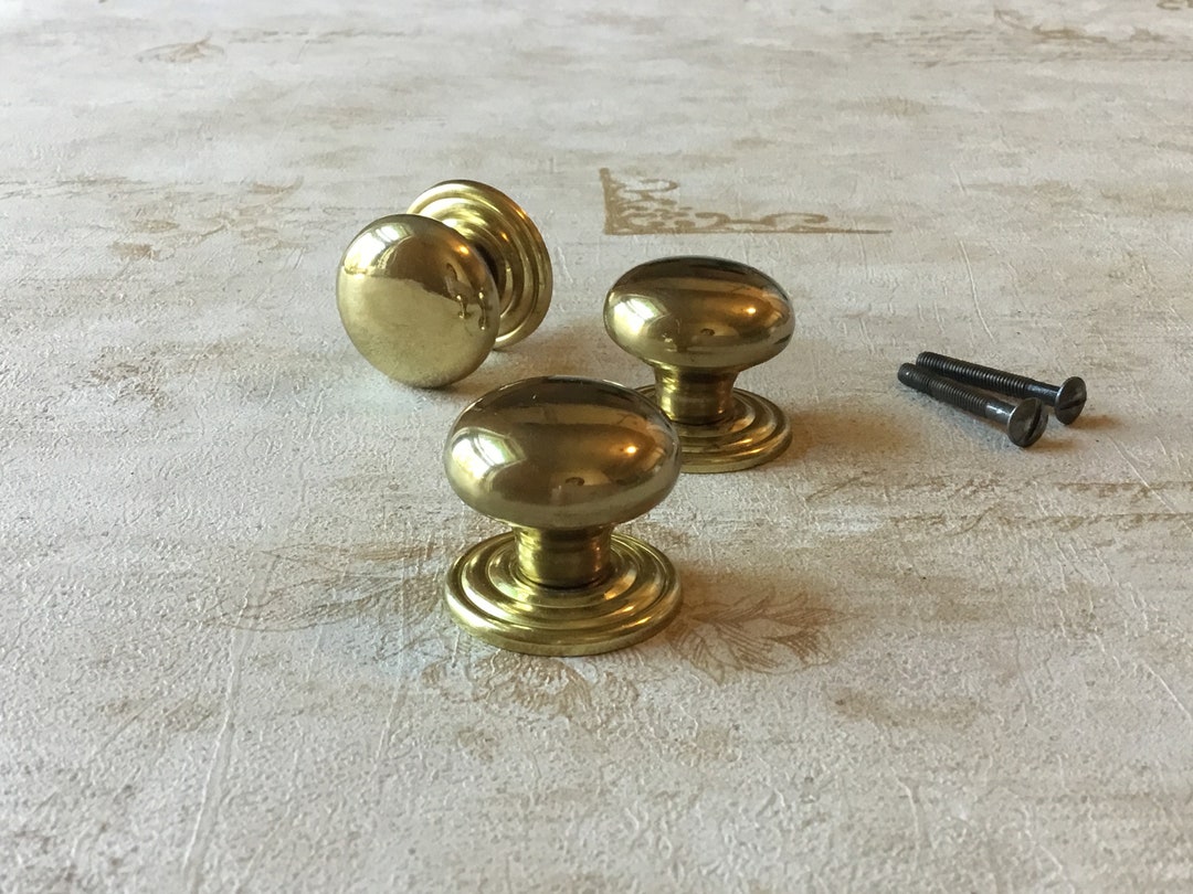 Vintage Knobs With Backplates Set of 3 Brass Plated Etsy
