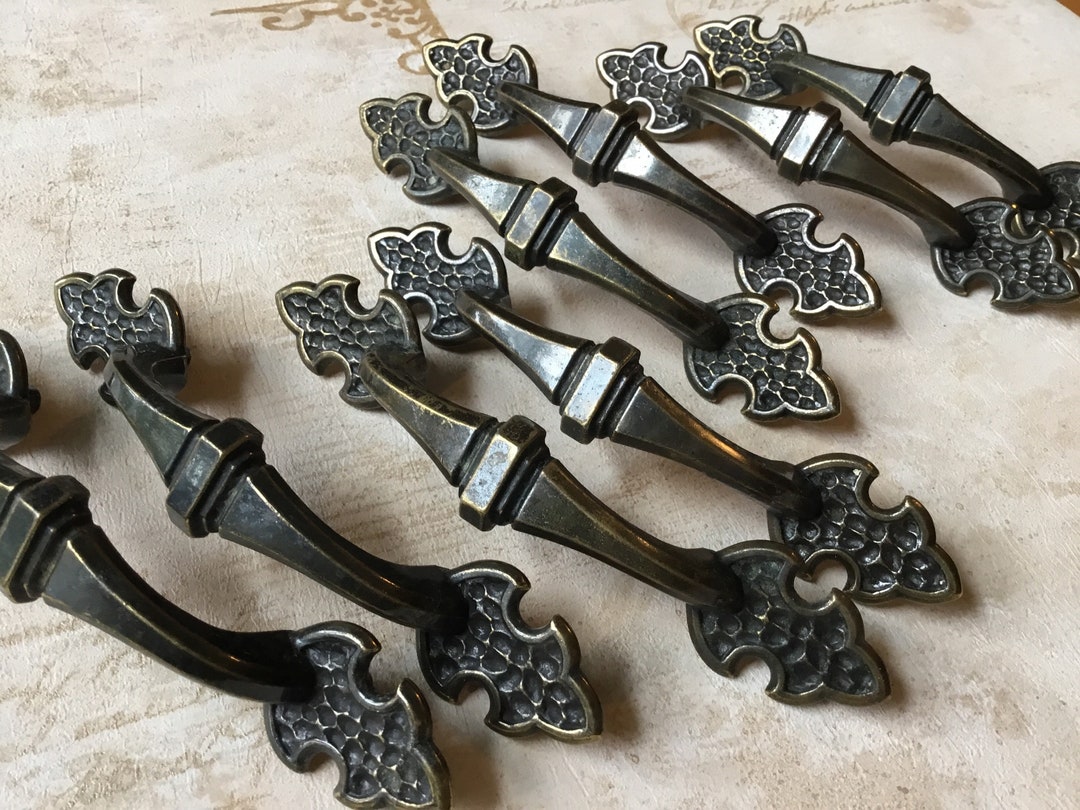 MCM Drawer Pulls Set of 8 Vintage Brutalist Styled Dark Etsy