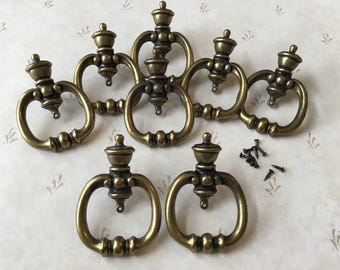 Vintage Brass Ring Pulls Set of 9 Vintage Single Mount Drawer Pulls Vintage Drawer Pulls MCM single mount cabinet pulls