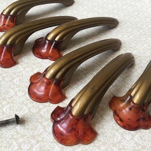 Waterval ladegrepen set van 6 art-deco schildpad celluloid/bakeliet kastgrepen 5 5/8" met 3 3/4" montagegaten in het midden