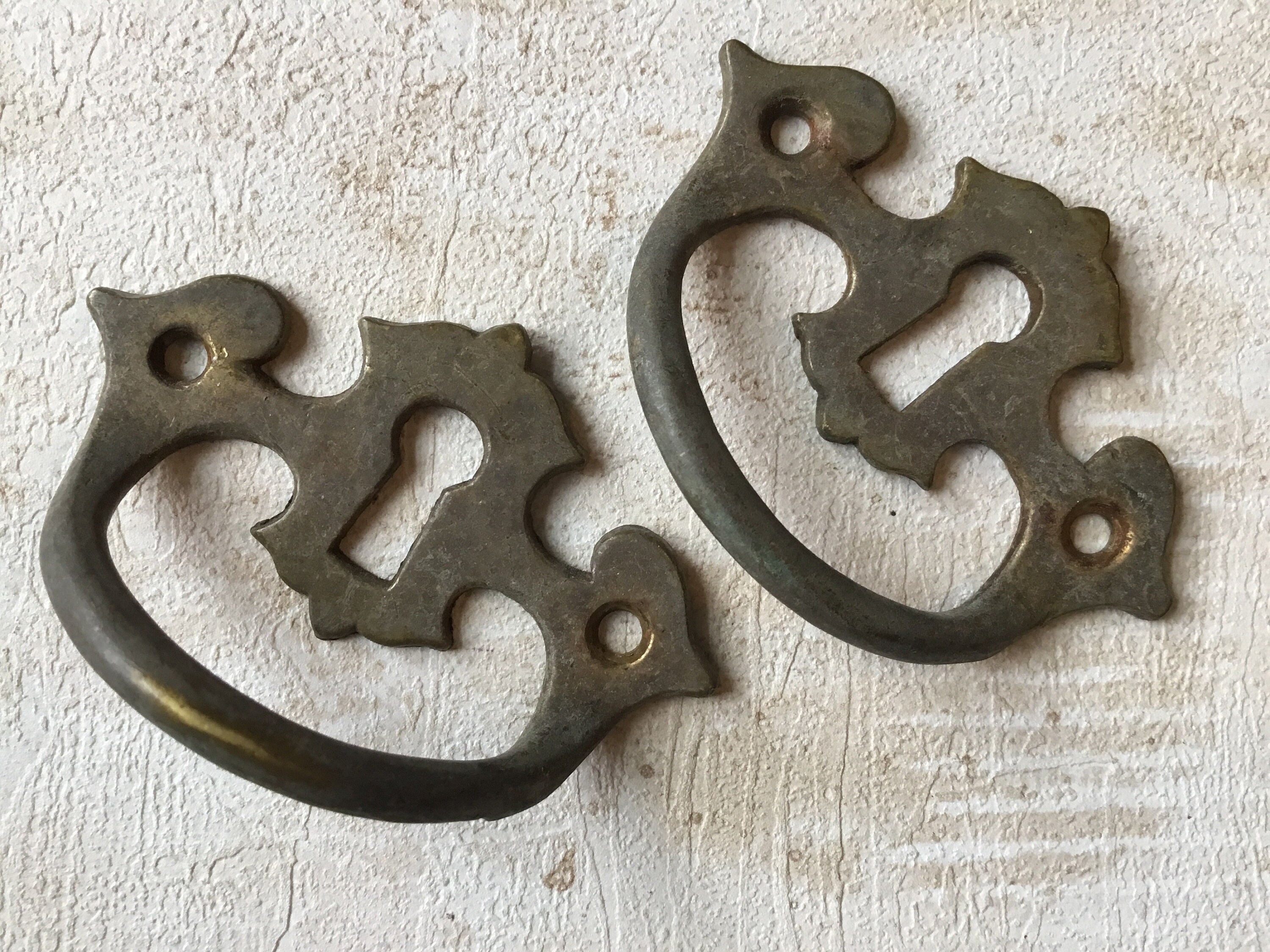 Vintage Brass Faux Key Drawer Pulls Pair of Vintage Brass Small Key ...