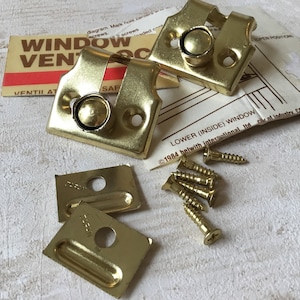 Vintage Window Vent Locks, pair of Vintage Belwith NOS 1984 Brass Plated Window Vent Locks Wood window vent locks