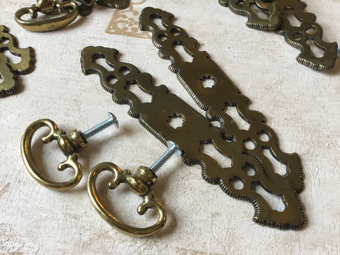 Vintage Faux Key Drawer Pulls Pair of Vintage Brass Plated Single Mount ...