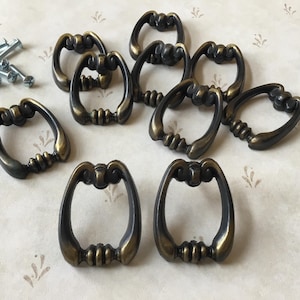 Vintage Bronze Single Mount Fixed Bail Cabinet Handle Pulls Set of 10 MCM Vintage fixed Drop Bail Drawer Pulls Amerock Drawer Pulls